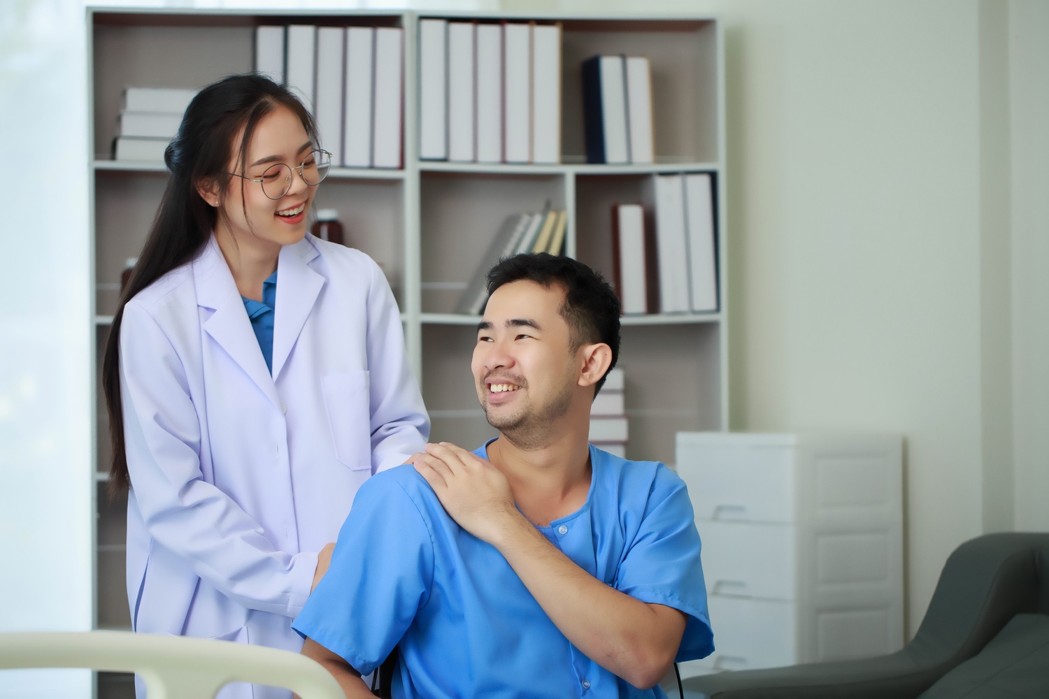 Happy patient after backache treatment